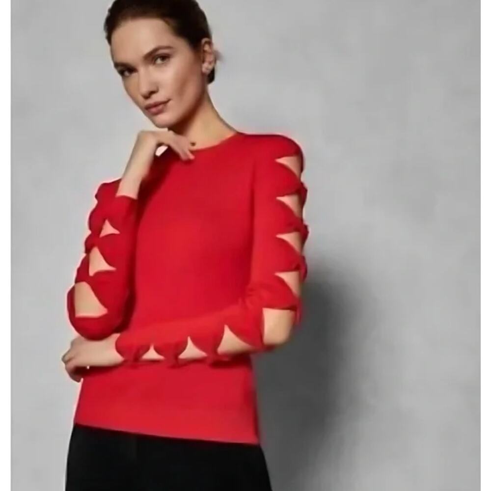 Ted Baker Women's Red Yonoh Cutout Bow Sleeve Sweater Size Large Valentine's Day